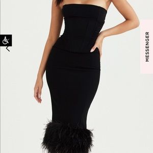Black strapless feather corset dress